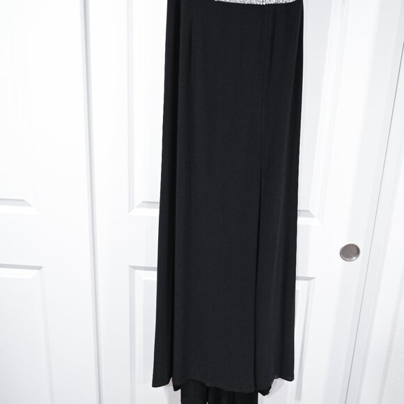 Adrianna Pappel Size 12 Black Gown with Shear Sequin Top and Back - Picture 3 of 13